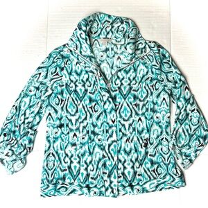 Laura Ashley Jacket Womens Petite Medium Blue White Abstract‎ Paisley Zip Snap